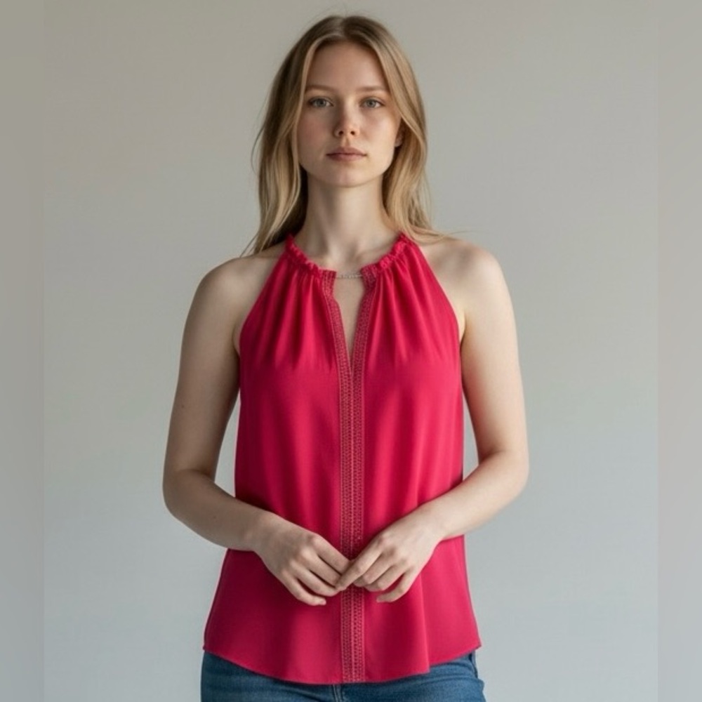 Elie Tahari pink silk sleeveless  Bessie blouse begonia L NWT